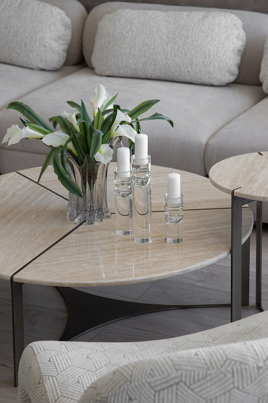 Журнальный стол Карон круглый, столешница из травертина