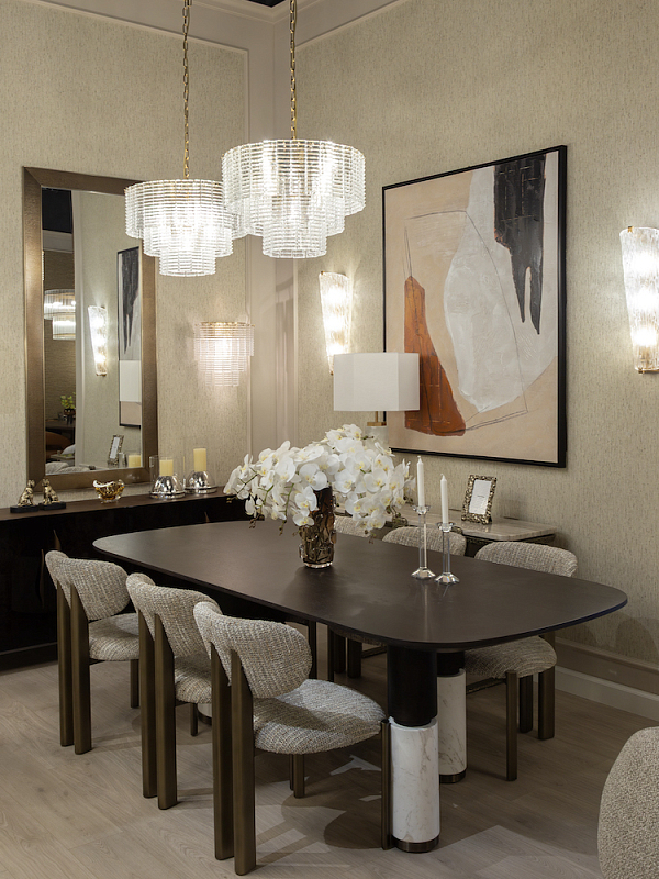 Стол обеденный прямоугольный Beckford, столешница шпон дуба, ножки металл, мрамор