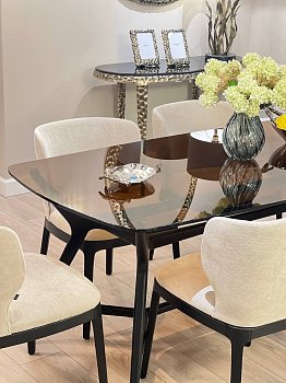 Стол обеденный прямоугольный Эш, стеклянная столешница